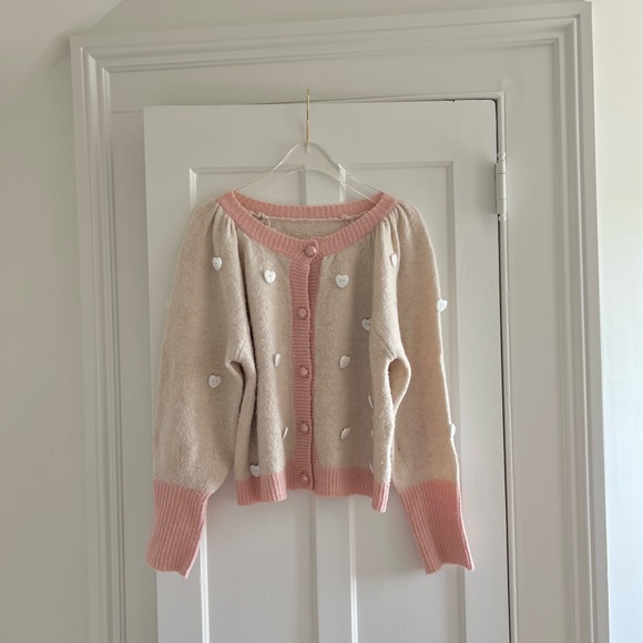 Never Worn For Love and Lemons Cropped Lovejoy Metallic Hearts Sweater - Picture 6 of 7